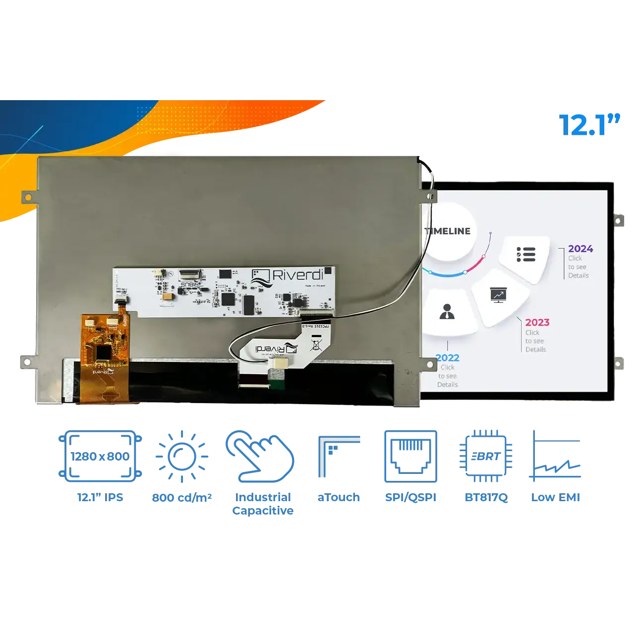 Display Glass Rvt RVT121HVBFWCA0-B Riverdi 12.1