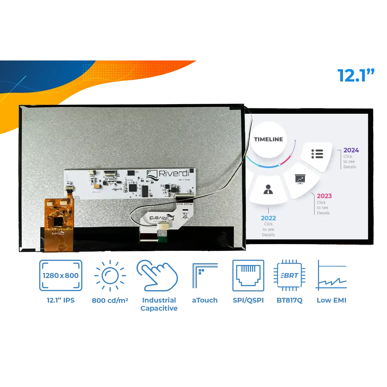 Display Glass Rvt RVT121HVBNWCA0-B Riverdi 12.1