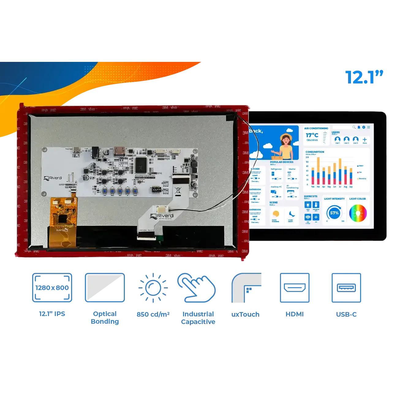 Display Glass Rvt RVT121HVHNWC00-B Riverdi 12.1
